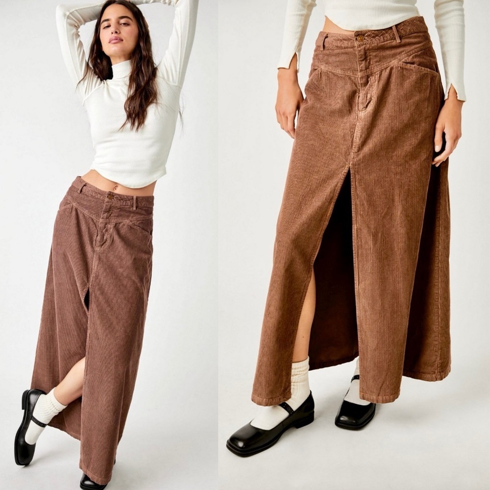 Free People Come As You Are Brown Corduroy Maxi Skirt